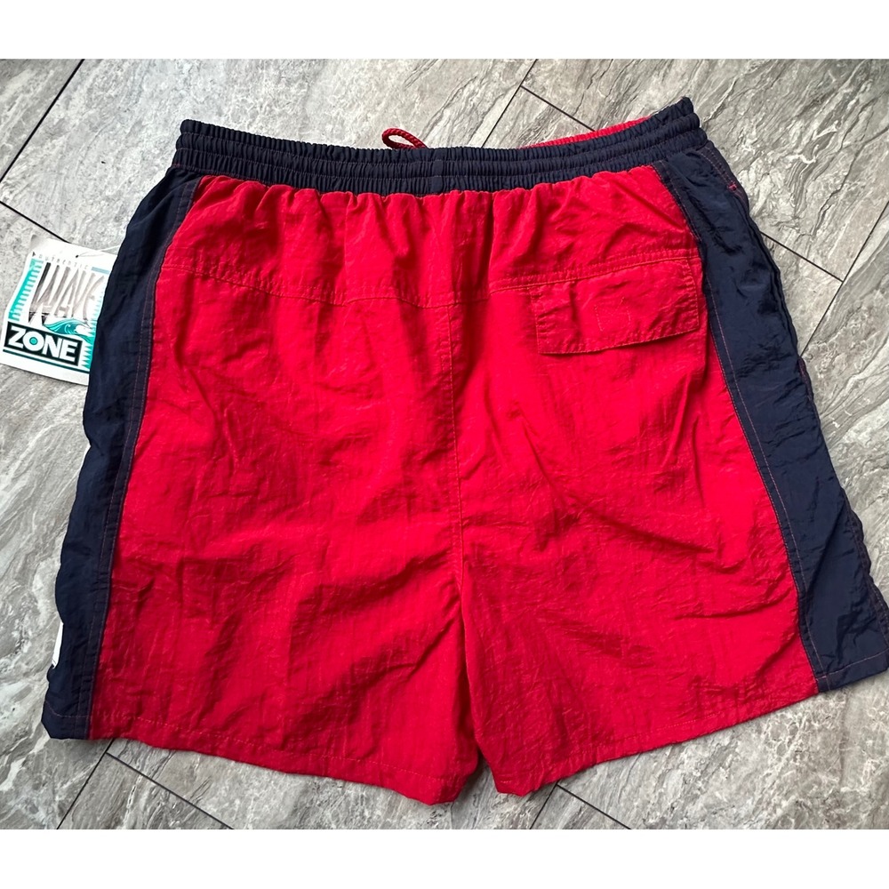 Vintage Wave Zone Swim Trunks Mens XL Red Navy Colorblock Nylon Shorts NWT 0363 - Picture 8 of 8